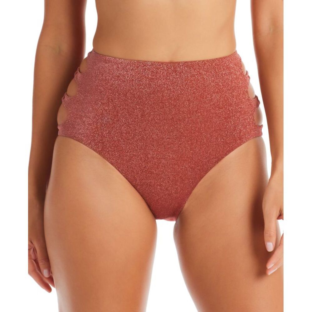 BAR III Women's Shimmering Cut-Out High Rise Bikini Bottoms